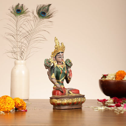 Handpainted Brass White Tara Idol | 8.5"