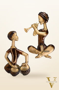 Hanging Musicians Set in Pure Brass - Set of 2 - Antique Finish Wall Decor