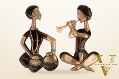 Hanging Musicians Set in Pure Brass - Set of 2 - Antique Finish Wall Decor