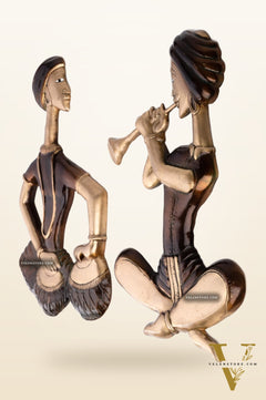 Hanging Musicians Set in Pure Brass - Set of 2 - Antique Finish Wall Decor