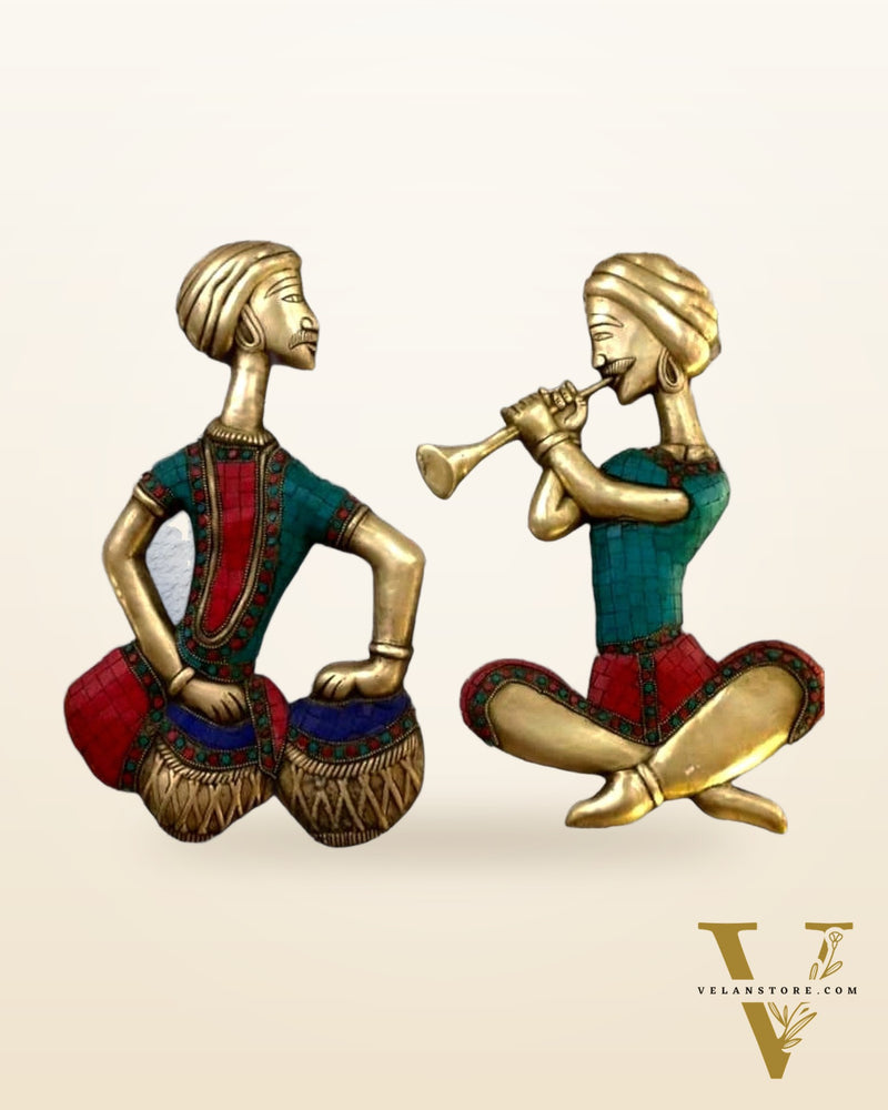 Hanging Musicians Set in Pure Brass - Set of 2 - Meenakari