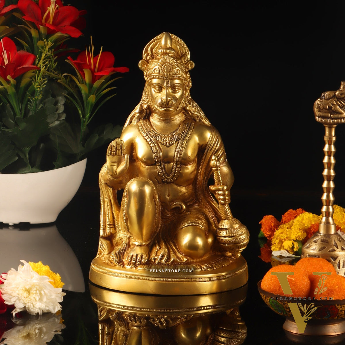 Hanuman Idol in Pure Brass with Golden Finish  9 inch