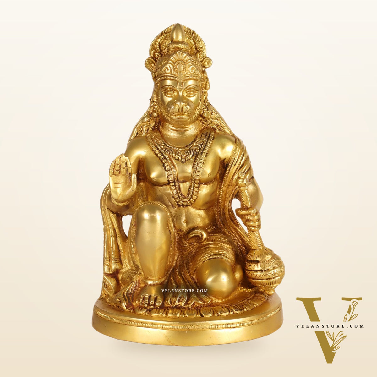 Hanuman Idol in Pure Brass with Golden Finish  9 inch