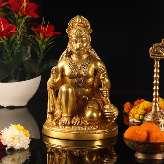 Hanuman Idol in Pure Brass with Golden Finish  9 inch