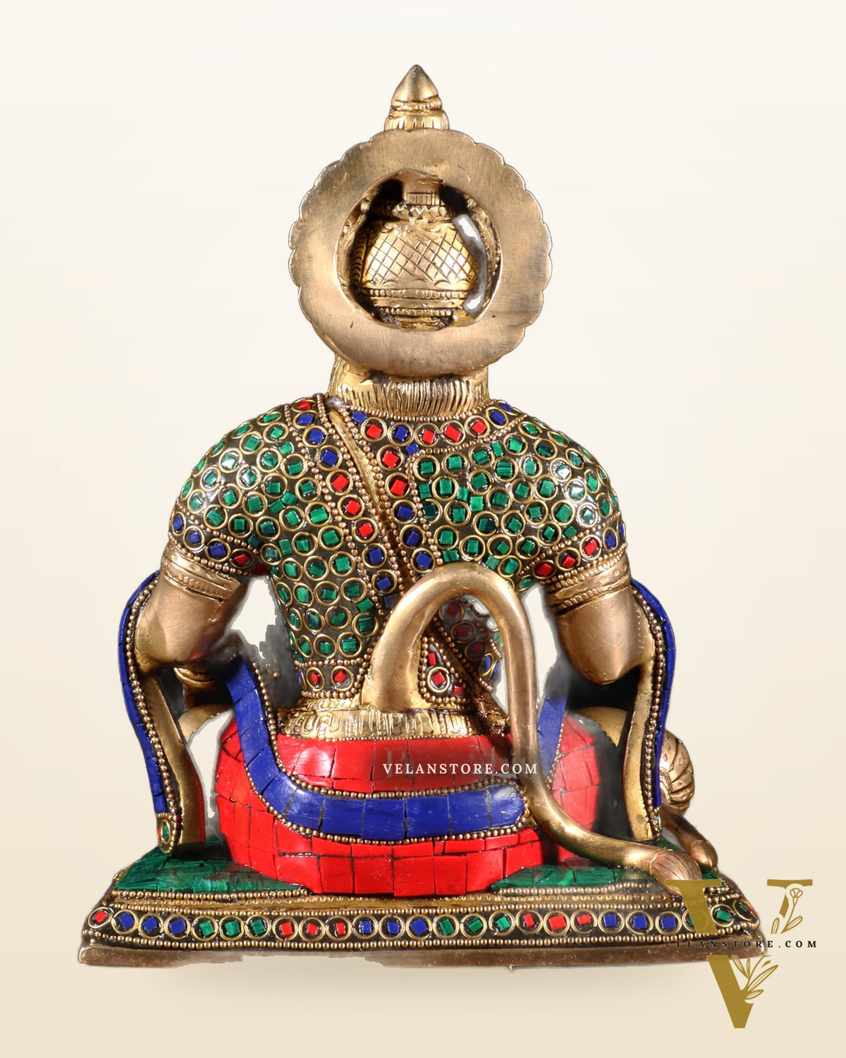 Hanuman ji Brass Idol 9.5" with stonework