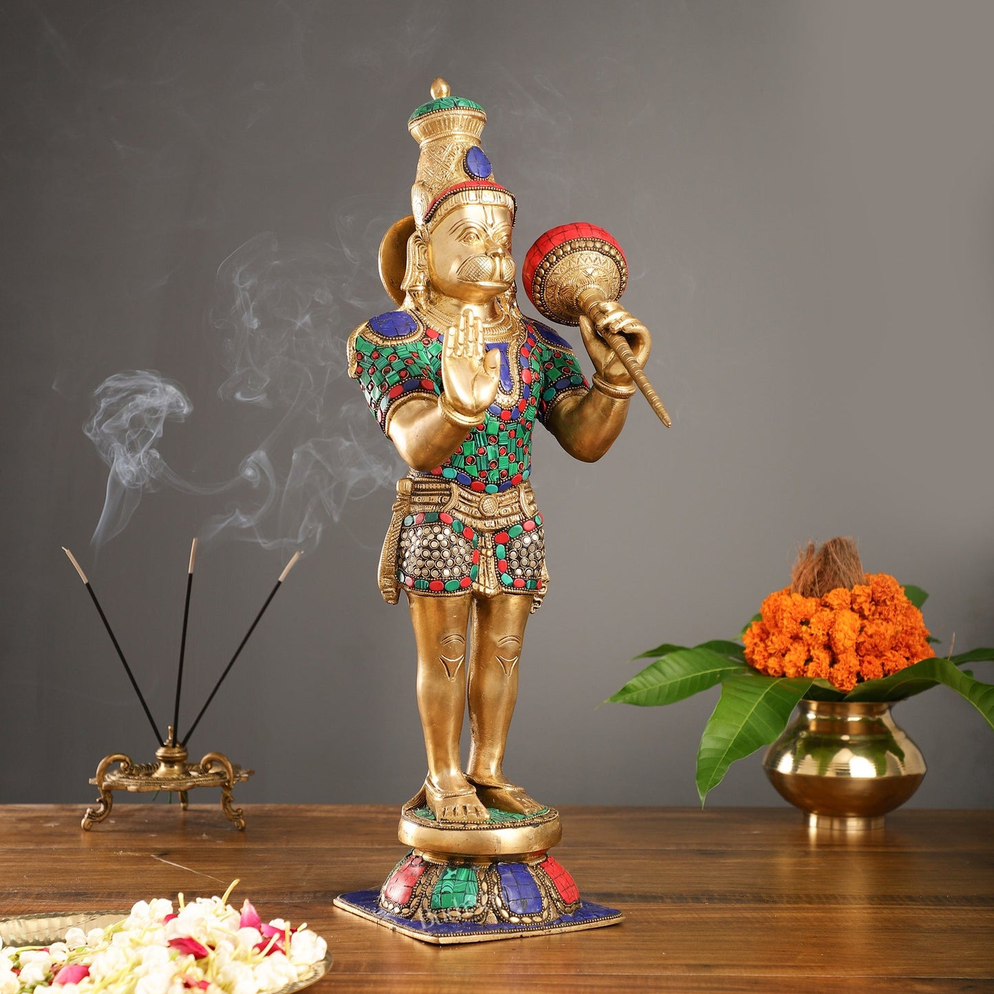 Brass standing Hanuman Statue - 21.5"