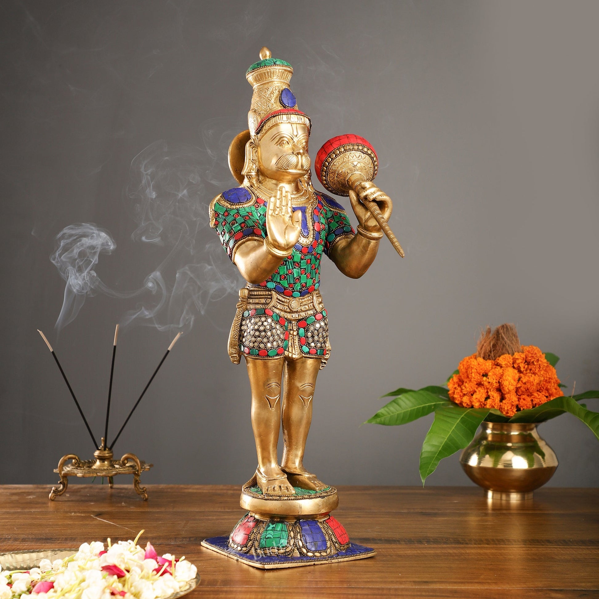 Brass standing Hanuman Statue - 21.5"