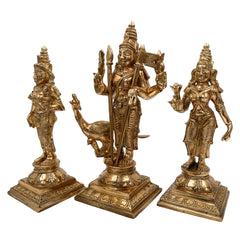 Handcrafted Panchaloha Murugan with Valli and Devasena Idol | Bronze Subramanya Skanda Kumara Swamy Shanmukha Statue | South Indian Chola Art Sculpture          Ask ChatGPT,Gold, 7.5 Inch, 1 Piece