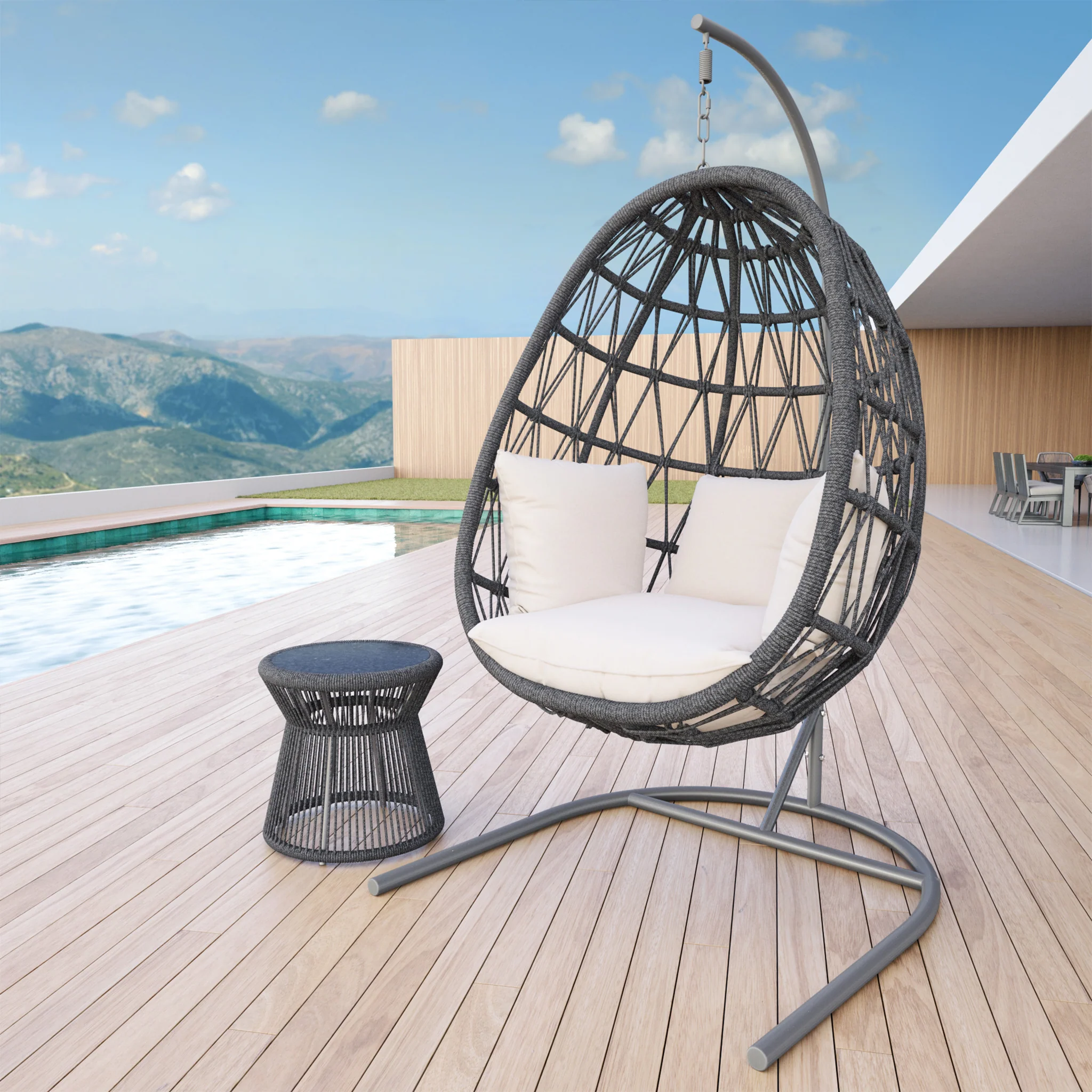Naaru Single Seater Hanging Swing With Stand For Balcony , Garden (Dark Grey) Braided & Rope
