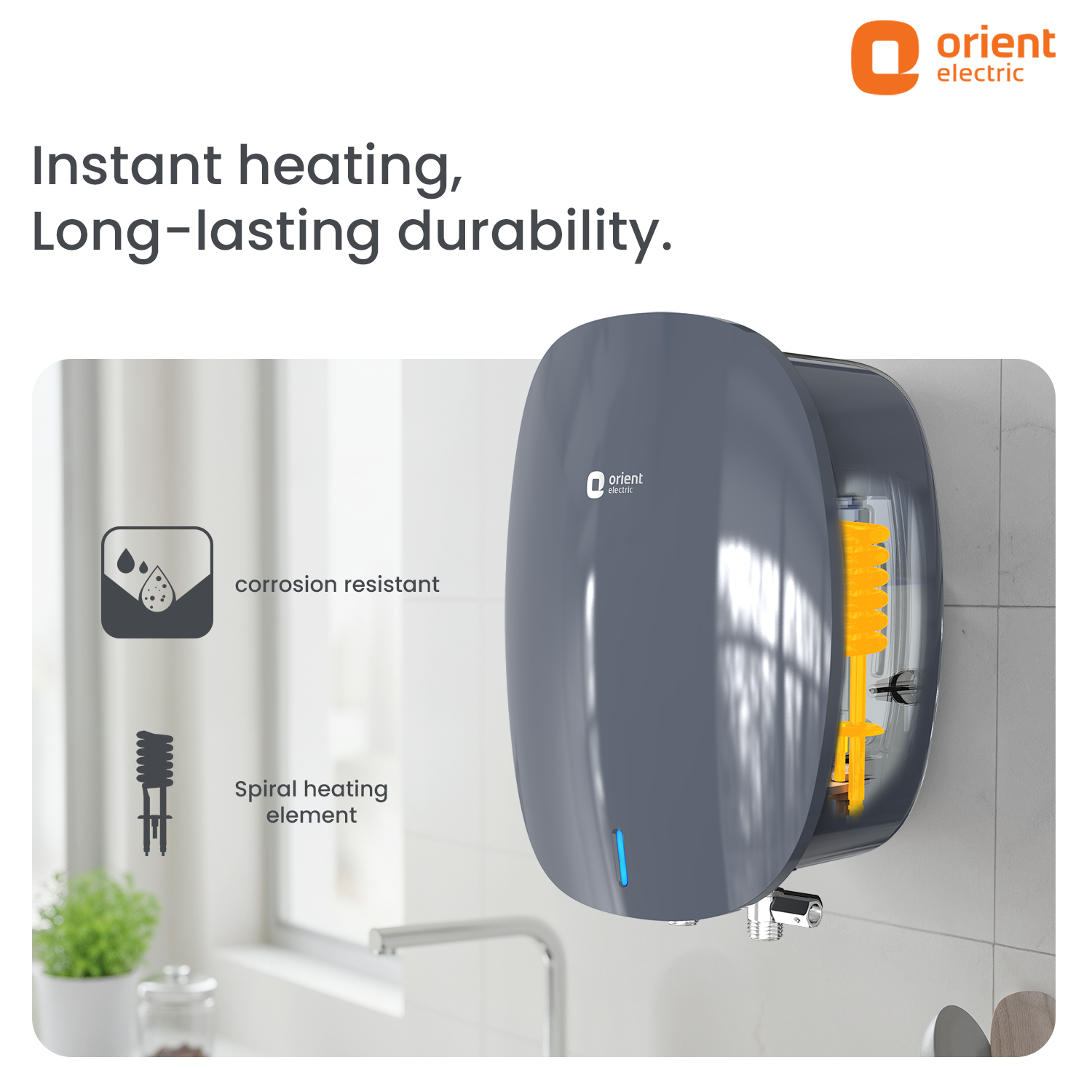 Instaflo Neo 3L Instant Water Heater (Geyser) | Shockproof | 6 years tank warranty | Gloss Finish Midnight Grey
