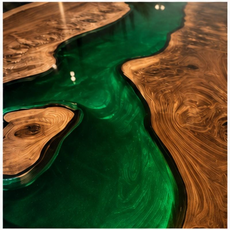 Handmade Live Edge Epoxy Resin Dining Table, Green River Dining Table for Modern Kitchen & Dining Area, Live Edge Natural Wood Artistic Top