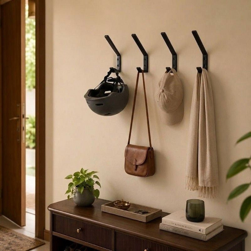 Wall Mounted Helmet Hook Rack Set of 4 – Heavy Duty Motorcycle Helmet Hats Gloves Holder Hanger