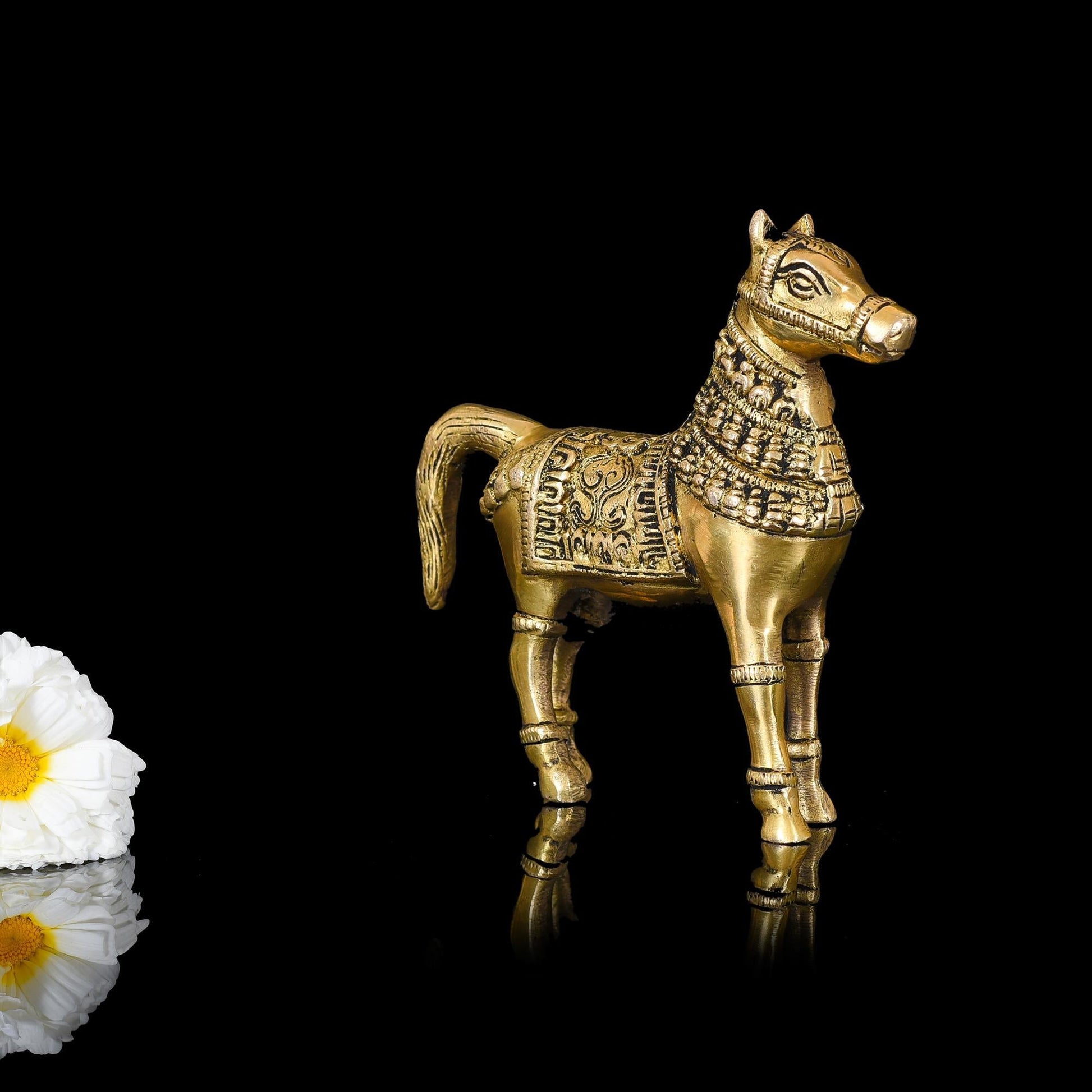 Brass Royal Horse Statue Animal Decor (6 Inch)