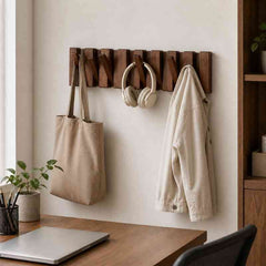 Acacia Wood Foldable Wall Hook Rack – Flip-Down Coat, Suit & Key Hanger (Space-Saving)