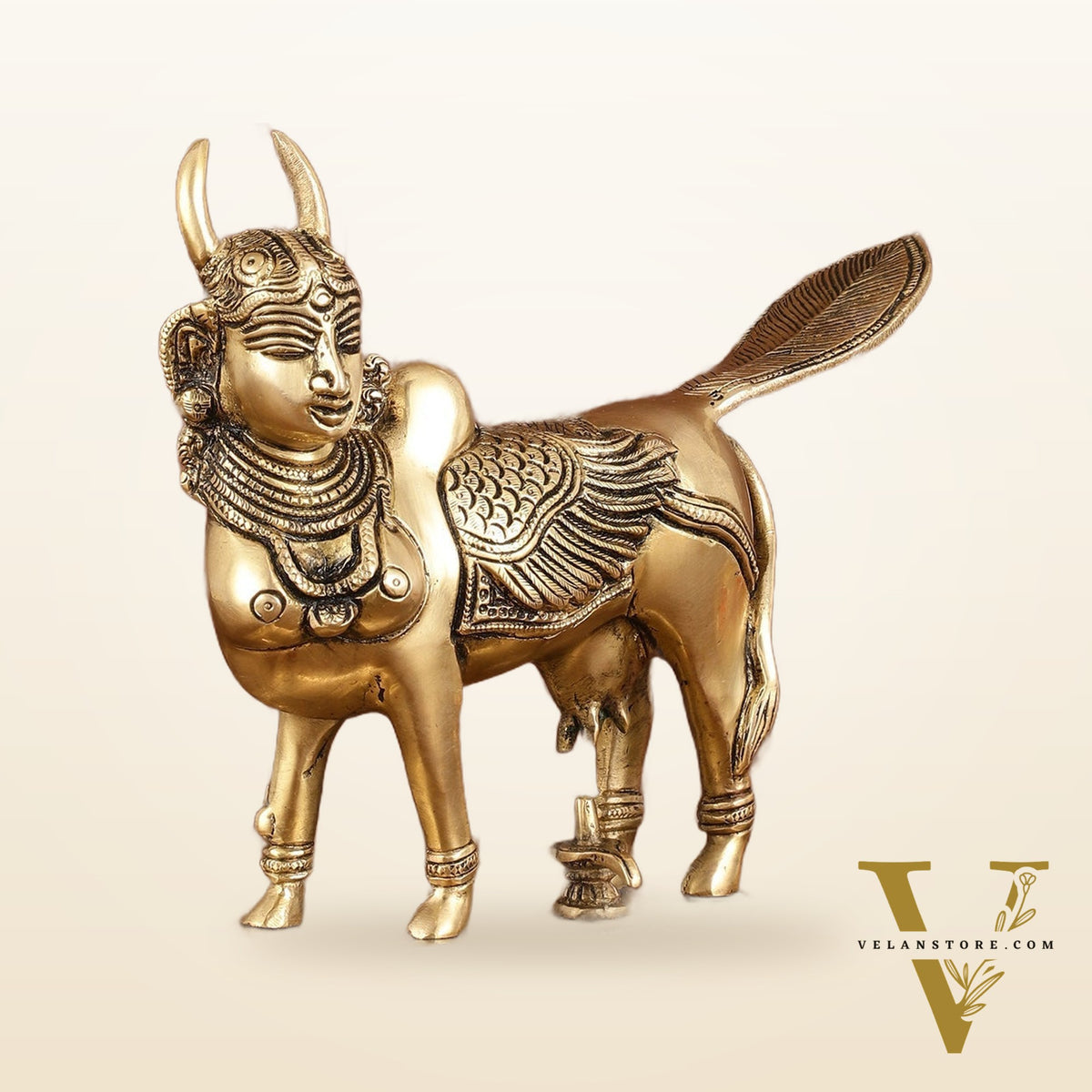 Holy Brass Superfine Kamdhenu Cow with Milk Abhishek on Shiv Ling - 8.5"
