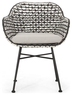Glum Outdoor Patio Seating Set 2 Chairs and 1 Table Set (Black + White)