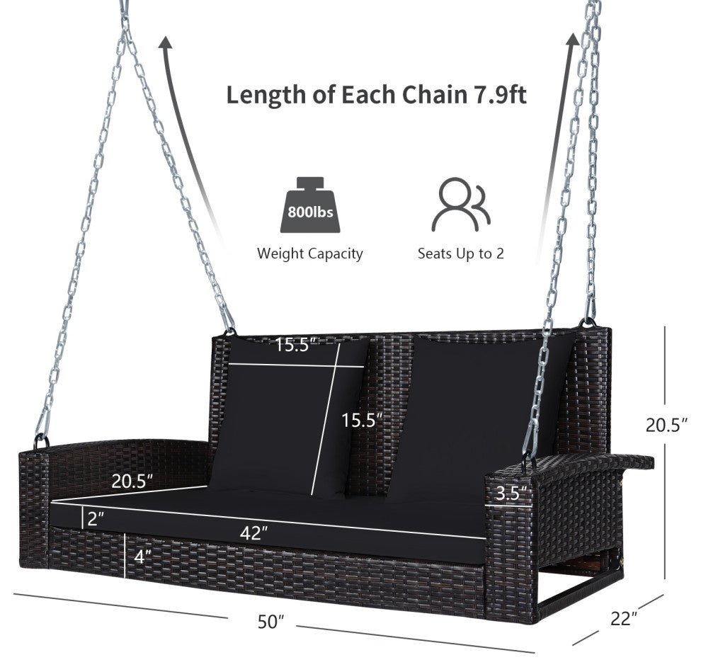 Robertina Double Seater Hanging Swing Without Stand For Balcony, Garden Swing (Dark Brown)