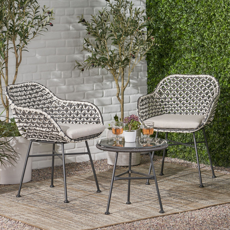 Glum Outdoor Patio Seating Set 2 Chairs and 1 Table Set (Black + White)