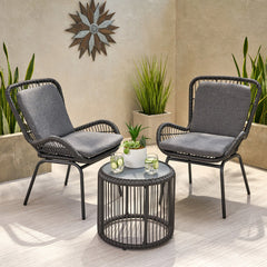 Geeks Outdoor Patio Seating Set 2 Chairs and 1 Table Set (Black)