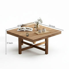 Solid Sheesham Wood Coffee Table Set – Modern Square Design – Honey Finish – Living Room Center Table with Cushioned Stools & Storage