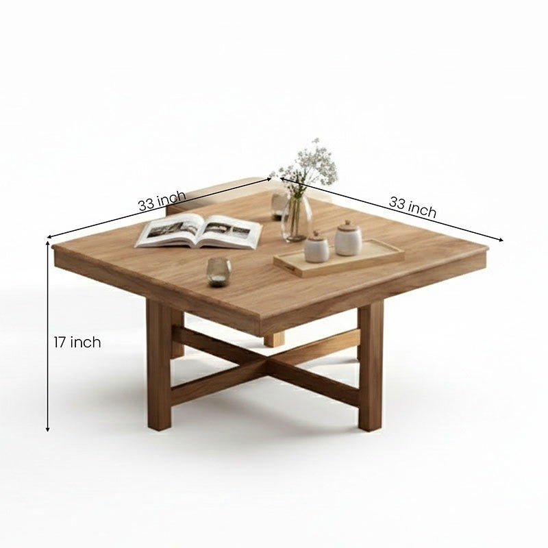 Solid Sheesham Wood Coffee Table Set – Modern Square Design – Honey Finish – Living Room Center Table with Cushioned Stools & Storage