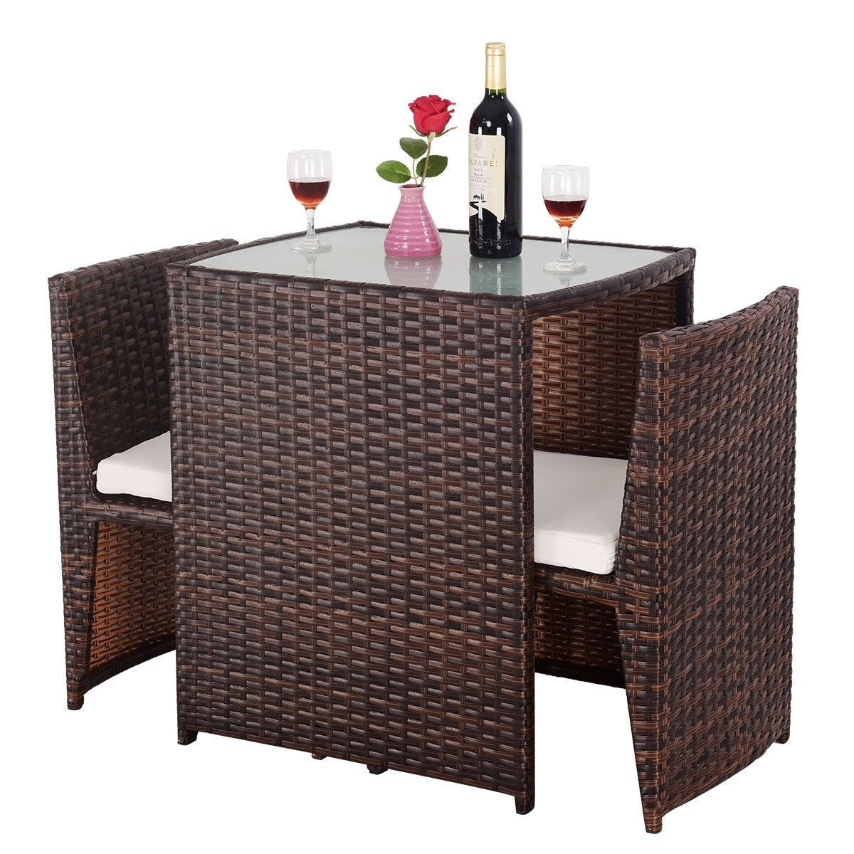 Tasu Outdoor Patio Seating Set 2 Chairs and 1 Table Set (Brown, Black)