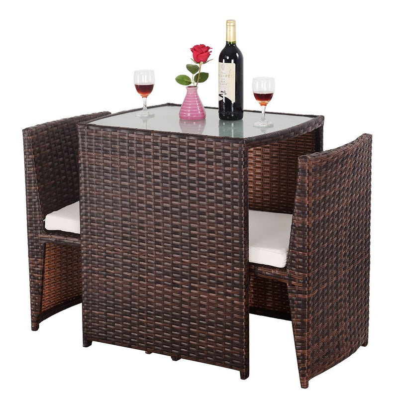 Tasu Outdoor Patio Seating Set 2 Chairs and 1 Table Set (Brown, Black)
