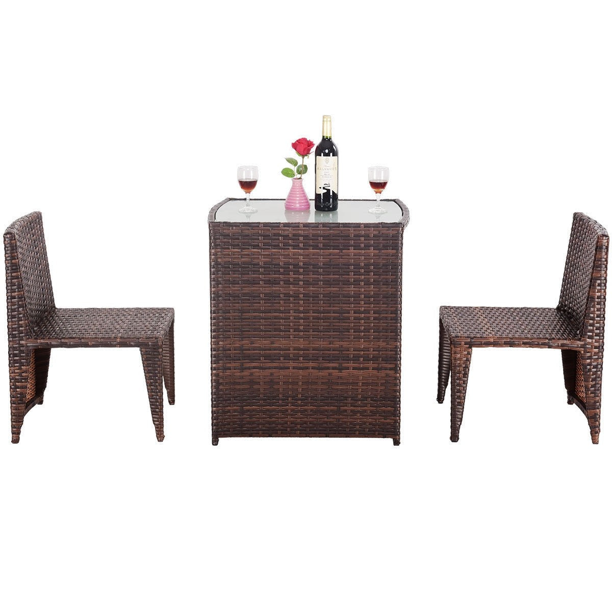 Tasu Outdoor Patio Seating Set 2 Chairs and 1 Table Set (Brown, Black)