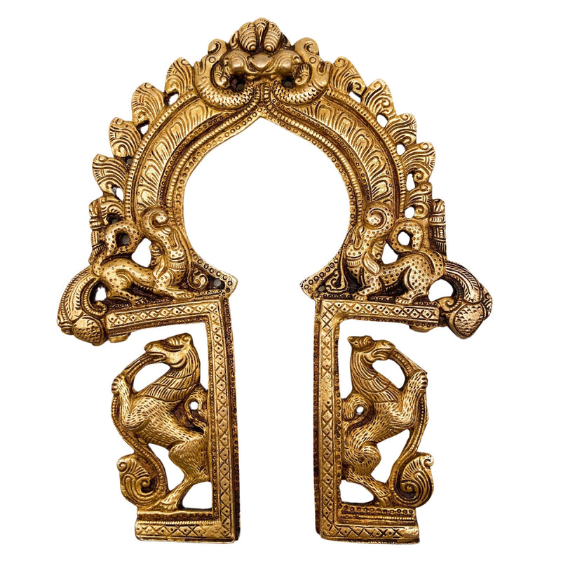 Brass Prabhavali with Yali Arch, Wall Hanging Prabhawali Backplate for Temple & Home Decor, Prabhaval Frame for Deity Idol, Gold, 10 Inch, 1 Piece
