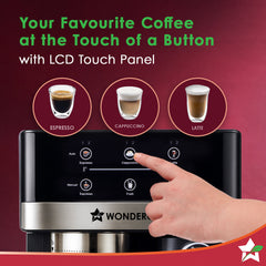 Wonderchef Regalia Automatic 20 Bar Coffee Maker with Auto Frother | Espresso, Cappuccino, Latte, Mocha | Built-in Milk 