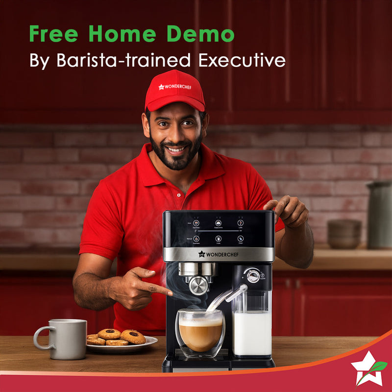 Wonderchef Regalia Automatic 20 Bar Coffee Maker with Auto Frother | Espresso, Cappuccino, Latte, Mocha | Built-in Milk 