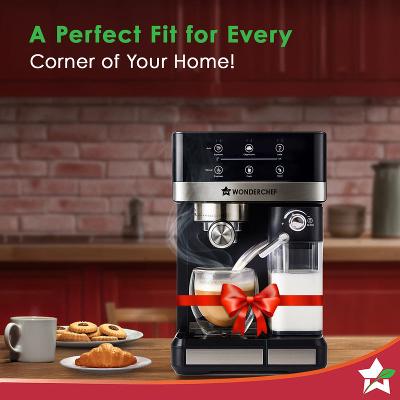 Wonderchef Regalia Automatic 20 Bar Coffee Maker with Auto Frother | Espresso, Cappuccino, Latte, Mocha | Built-in Milk 
