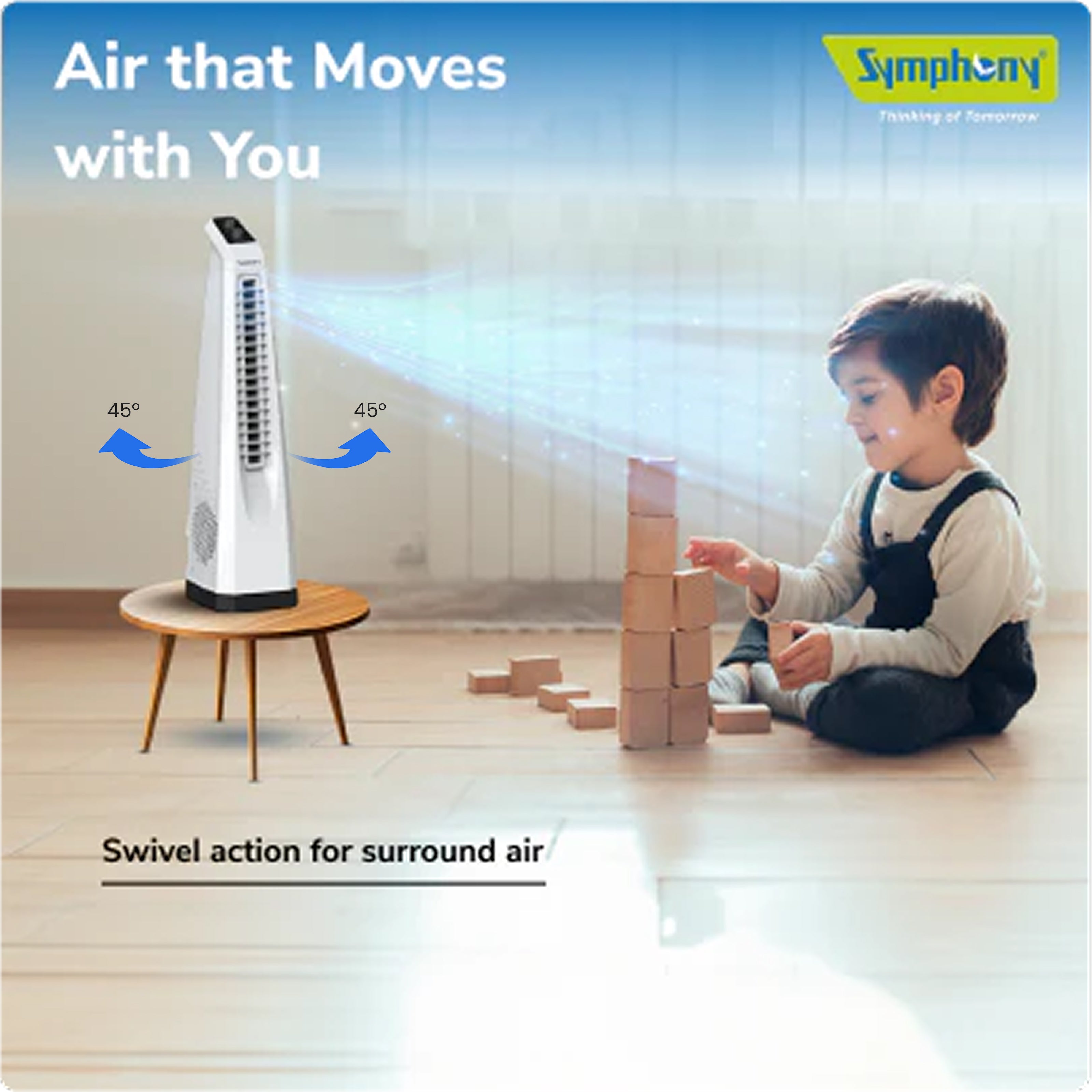 Surround JUNIOR | Tower Fan | Knob Control | Bladeless Turbo ThrowTM (BLTT) Technology