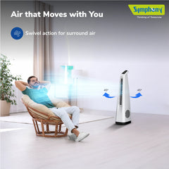 Surround Senior White Bladeless Tower Fan | Knob Control | Bladeless Turbo Throw (BLTT) Technology
