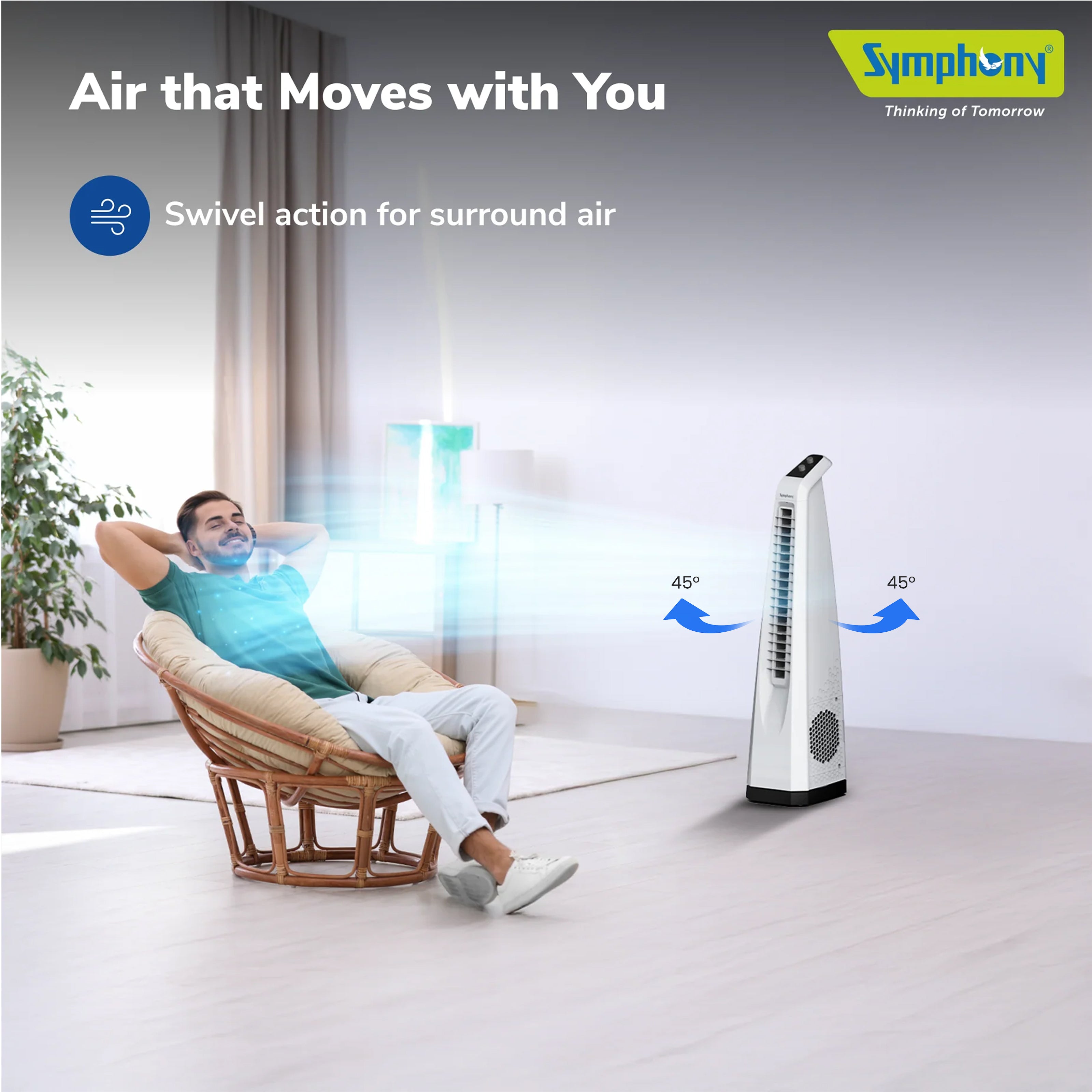 Surround Senior White Bladeless Tower Fan | Knob Control | Bladeless Turbo Throw (BLTT) Technology
