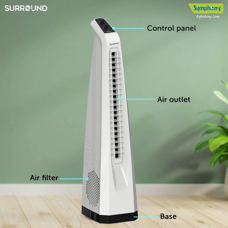 Surround White | Tower Fan | Knob Control | Bladeless Turbo ThrowTM (BLTT) Technology