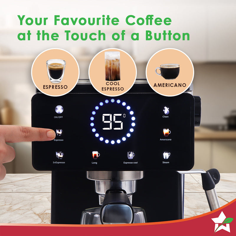 Wonderchef Rinaldi Espresso 20 bar Coffee Maker with Temperature Gauge | Espresso, Cappuccino, Latte, Mocha, Cold Coffee