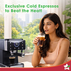 Wonderchef Rinaldi Espresso 20 bar Coffee Maker with Temperature Gauge | Espresso, Cappuccino, Latte, Mocha, Cold Coffee