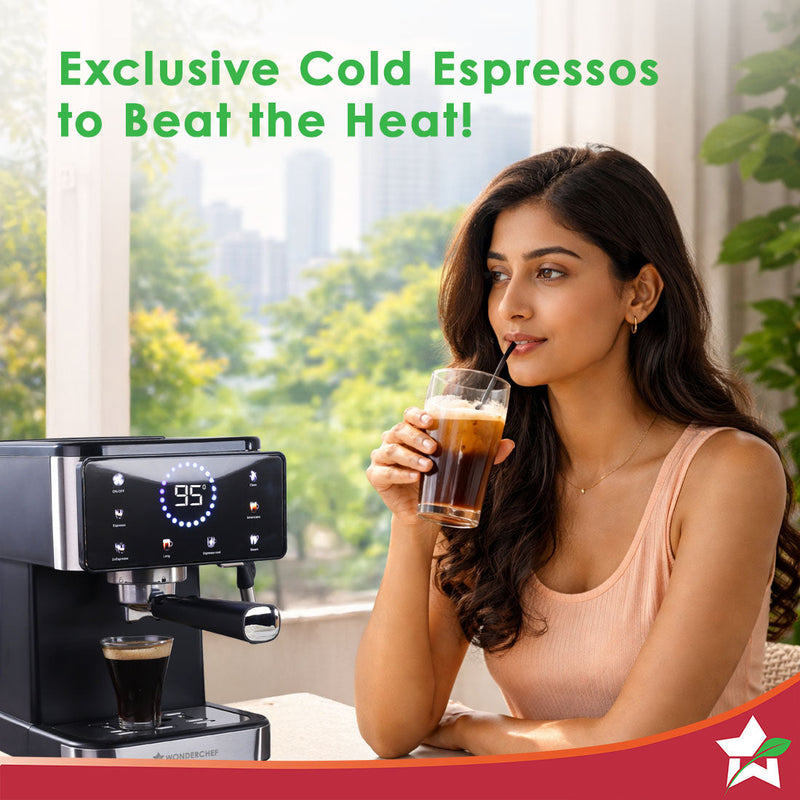 Wonderchef Rinaldi Espresso 20 bar Coffee Maker with Temperature Gauge | Espresso, Cappuccino, Latte, Mocha, Cold Coffee