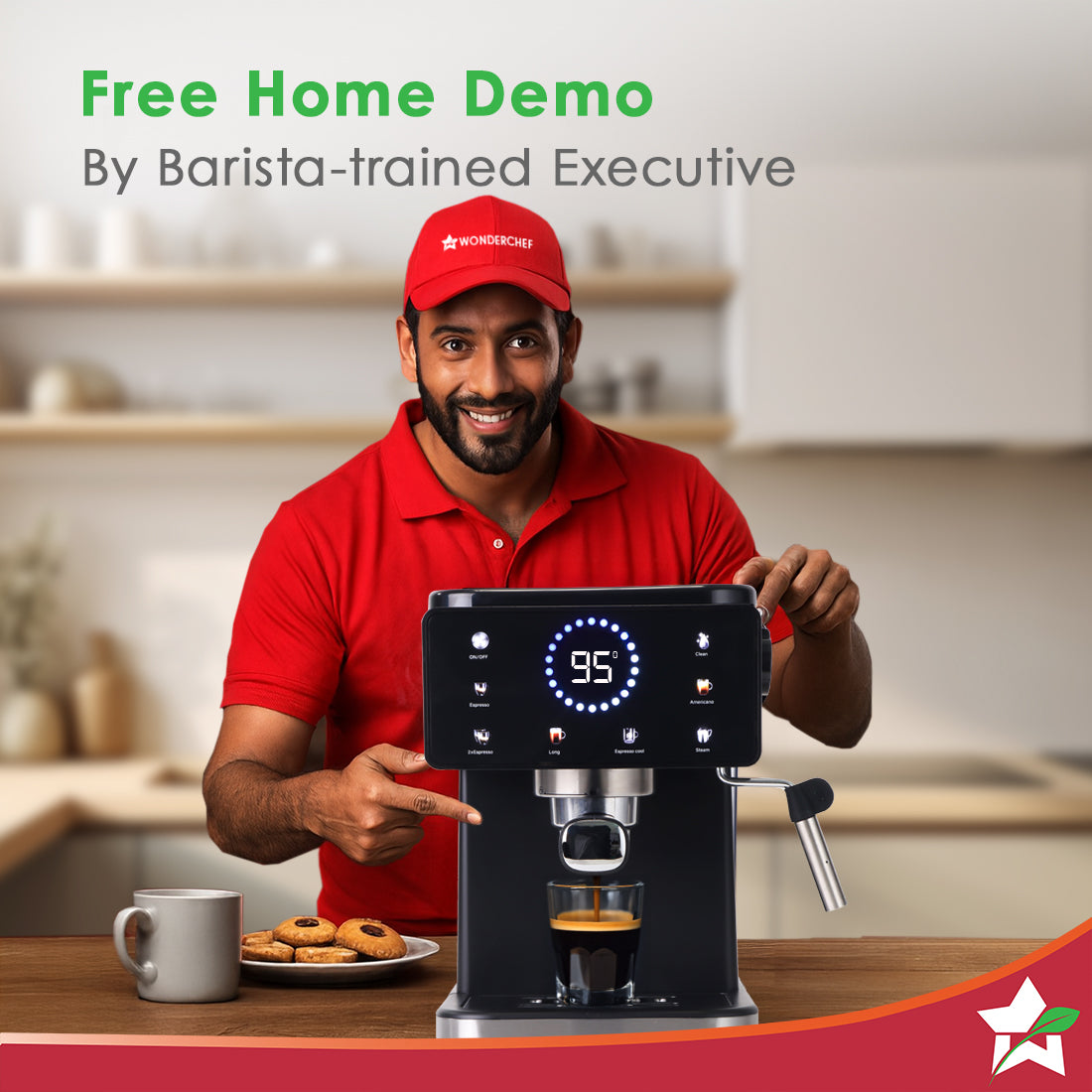 Wonderchef Rinaldi Espresso 20 bar Coffee Maker with Temperature Gauge | Espresso, Cappuccino, Latte, Mocha, Cold Coffee