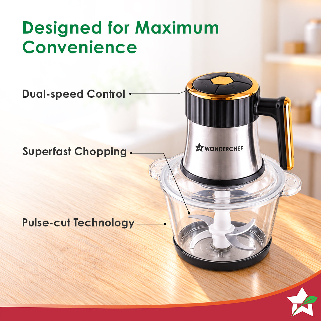 Wonderchef Maestro Neo Electric Chopper, Mincer, Peeler for Kitchen, 300W Motor, Sharp Stainless-steel Blades, Whisk and