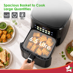 Wonderchef Greenlife Air Fryer with Veg-only Menu and Ceramic-coated Basket, 6.5 L, 1600W, Rapid Hot Air Technology, 10 