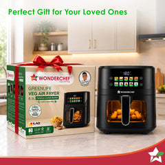 Wonderchef Greenlife Air Fryer with Veg-only Menu and Ceramic-coated Basket, 6.5 L, 1600W, Rapid Hot Air Technology, 10 