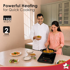 Wonderchef Evita Induction Electric Cooktop with Crystal Glass for Kitchens, 1900W, 8 Pre-set Functions, Keep Warm, Soft