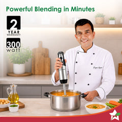 Wonderchef Inox Stainless-steel Hand Blender for Kitchen, 300W Motor, Blend Soups, Vegetables, Baby Food, Buttermilk, Si