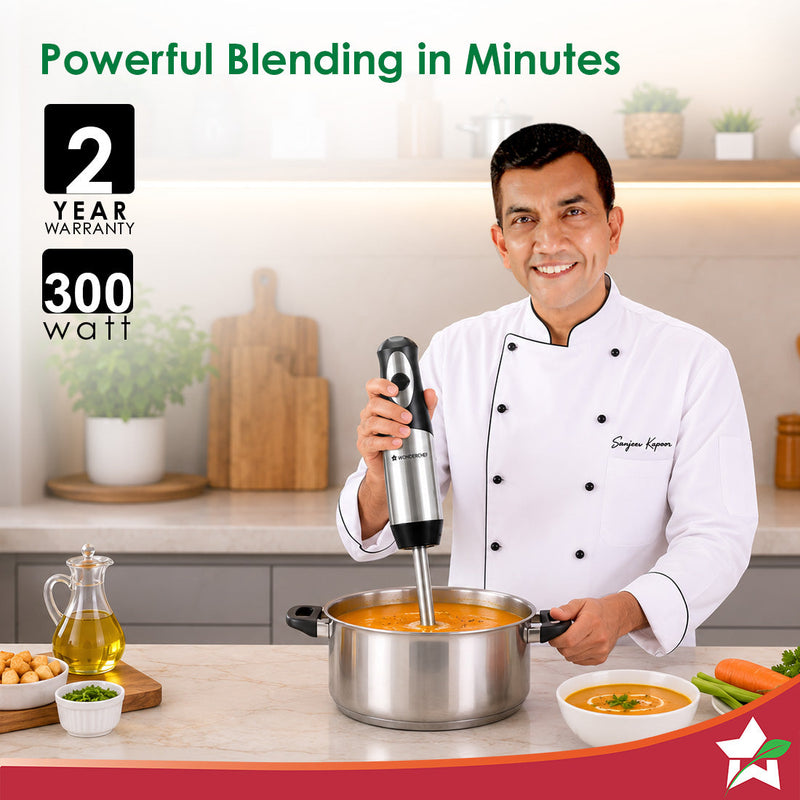 Wonderchef Inox Stainless-steel Hand Blender for Kitchen, 300W Motor, Blend Soups, Vegetables, Baby Food, Buttermilk, Si