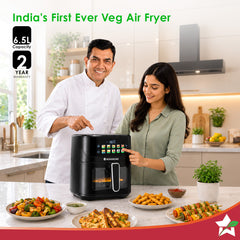 Wonderchef Greenlife Air Fryer with Veg-only Menu and Ceramic-coated Basket, 6.5 L, 1600W, Rapid Hot Air Technology, 10 