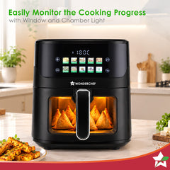 Wonderchef Greenlife Air Fryer with Veg-only Menu and Ceramic-coated Basket, 6.5 L, 1600W, Rapid Hot Air Technology, 10 