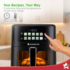 Wonderchef Greenlife Air Fryer with Veg-only Menu and Ceramic-coated Basket, 6.5 L, 1600W, Rapid Hot Air Technology, 10 