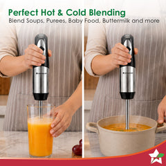 Wonderchef Inox Stainless-steel Hand Blender for Kitchen, 300W Motor, Blend Soups, Vegetables, Baby Food, Buttermilk, Si